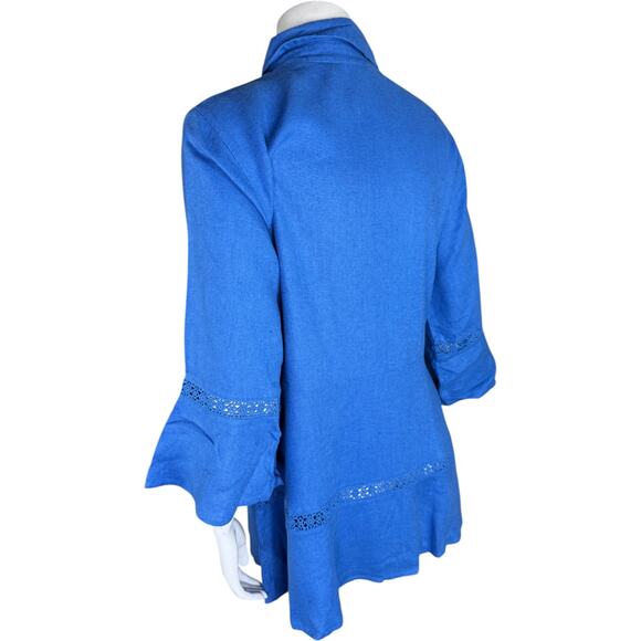 Isaac Mizrahi Live! Bridgehampton Linen Tunic w/ Lace Trim Blue XS NWOT - Picture 3 of 14